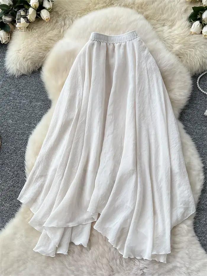 SINGREINY été jupe douce femmes tempérament irrégulier taille élastique dames mode une ligne classique polyvalent jupes Senior