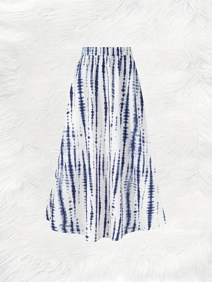 Jupe mi-longue décontractée imprimée bleu encre pour femmes, silhouette trapèze, coupe régulière, polyester, été et bureau
