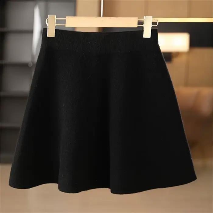Jupe en laine pour femmes automne hiver taille élastique Mini