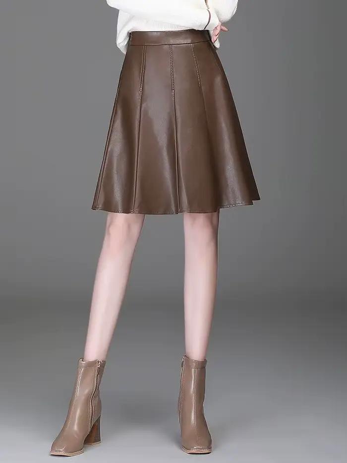 ZUZK femmes Pu cuir jupe courte printemps automne dame taille haute tout-Match