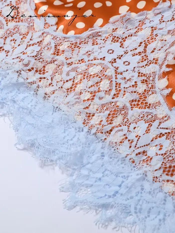 Ensemble jupe et haut imprimé élégant avec ruban réversible et insert en dentelle