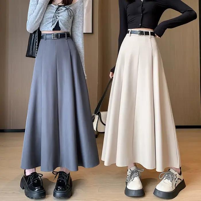 Jupe Longue Plissée Noire Élégante de Style Coréen pour Femme Occasions Spéciales Bureau Événements Formels Tenue Chic