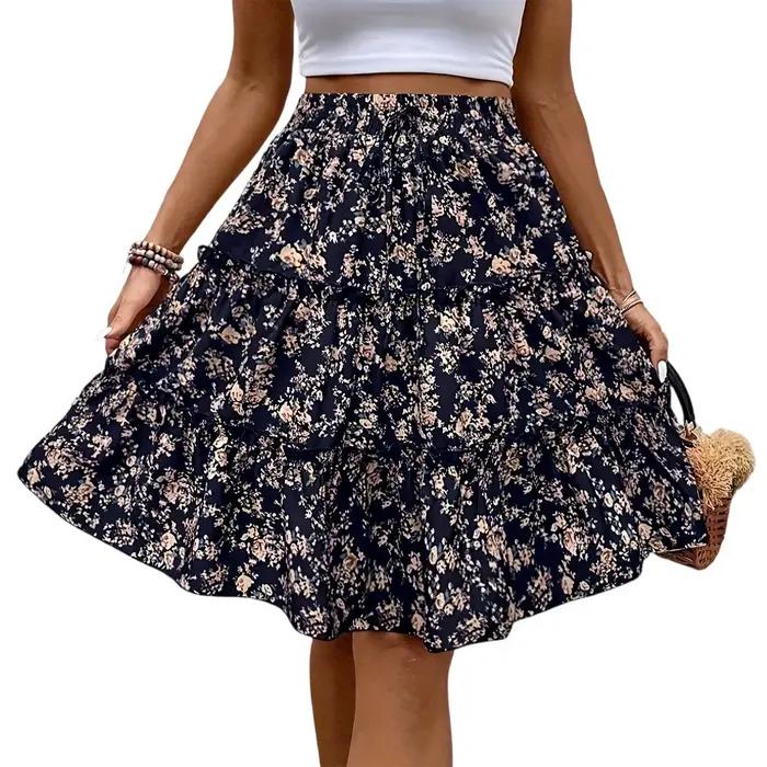 Femmes épissées Jupe gâteau à la mode imprimé fleuri
