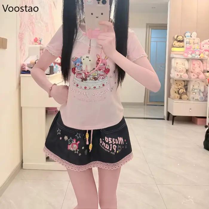 Jupe en jean Style Lolita japonais Kawaii pour femmes