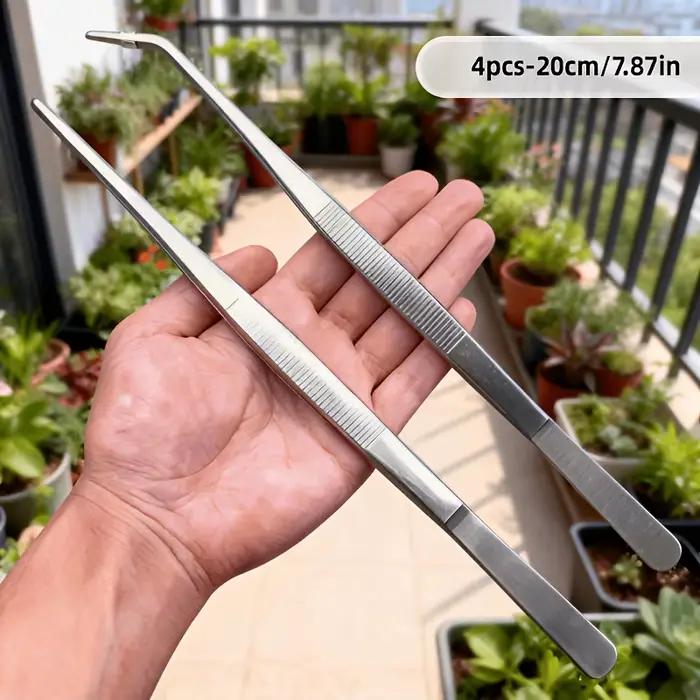 Ensemble de pinces longues en acier inoxydable de 20 cm - 4 pièces, pointes droites et courbées, pinces longues