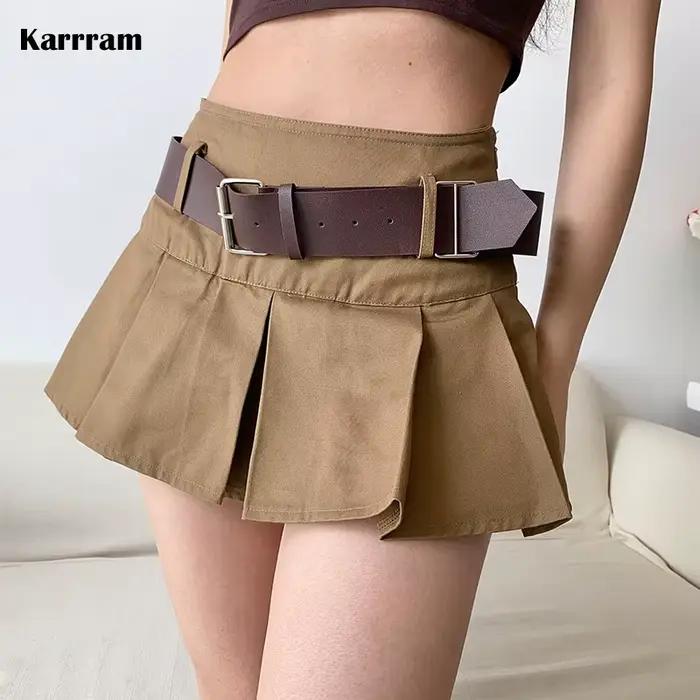 Karrram – Mini jupe plissée marron pour femmes