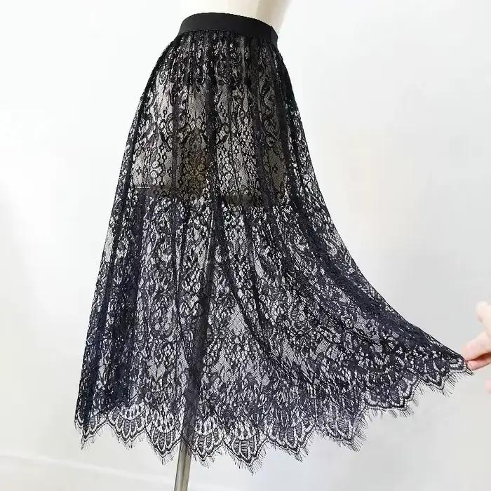 Jupe longue transparente en tulle et dentelle pour femme
