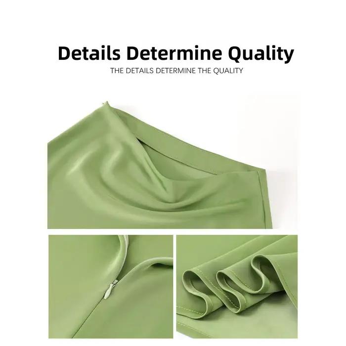 Jupe courte trapèze en satin vert pour femme – Élégance et style pur pour la saison printemps/été