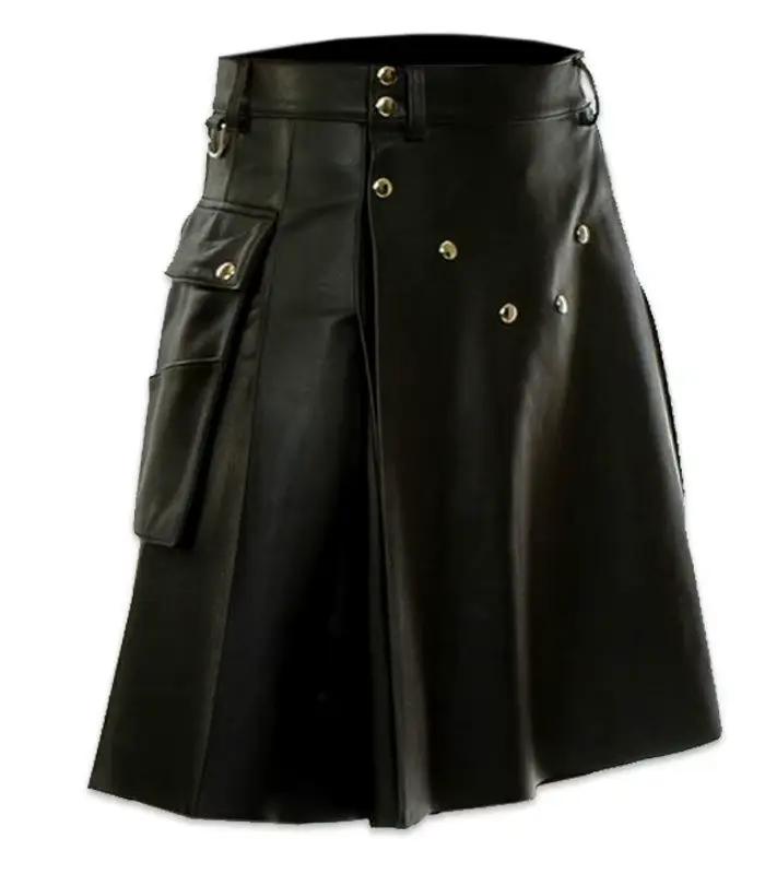 Jupe de Festival de fête kilt écossais en simili cuir avec poches cargo