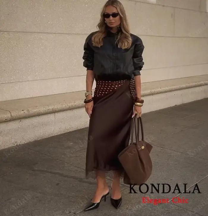 Jupe midi en satin et dentelle Kondala pour femmes élégantes et luxueuses dîners et rendez-vous occasions spéciales romantisme sophistication soirée trousseau