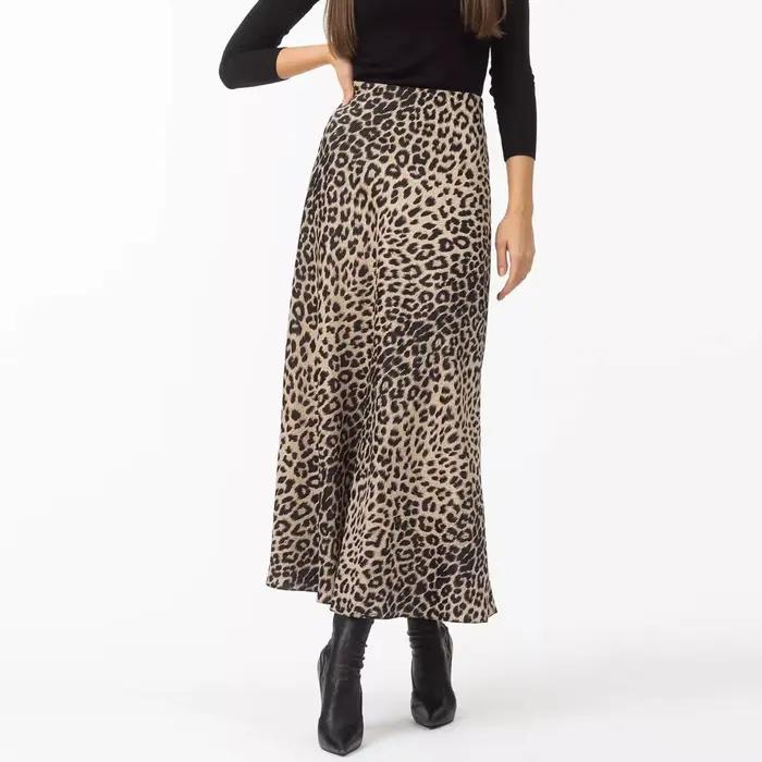 Jupe en satin, robe sexy imprimé léopard, robe soyeuse élastique taille haute