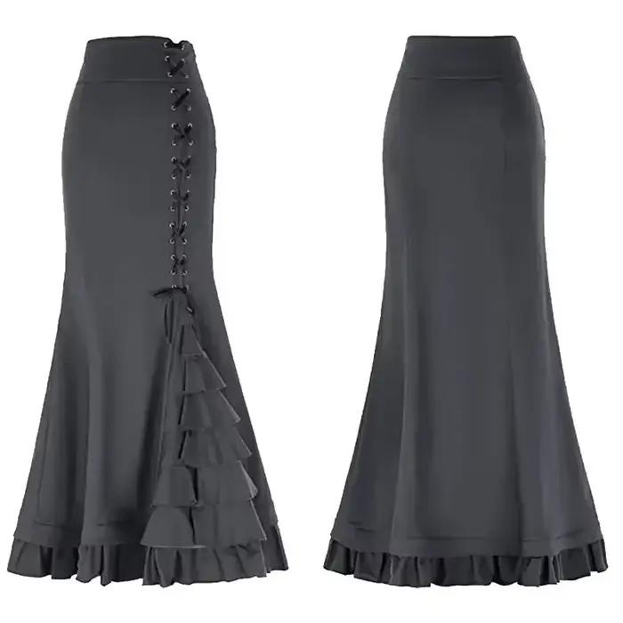 Vintage femmes trompette sirène jupes gothique longue Steampunk jupe Maxi queue de poisson victorienne dames rétro