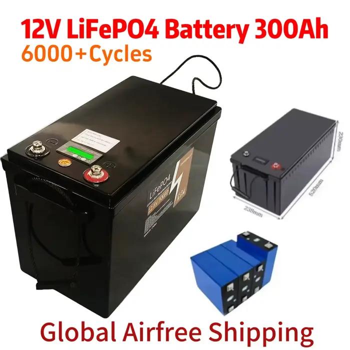 Batterie LiFePO4 12 V 300 Ah (6 000 cycles longs) – BMS intégré, idéale pour le secours d'urgence et le stockage à domicile