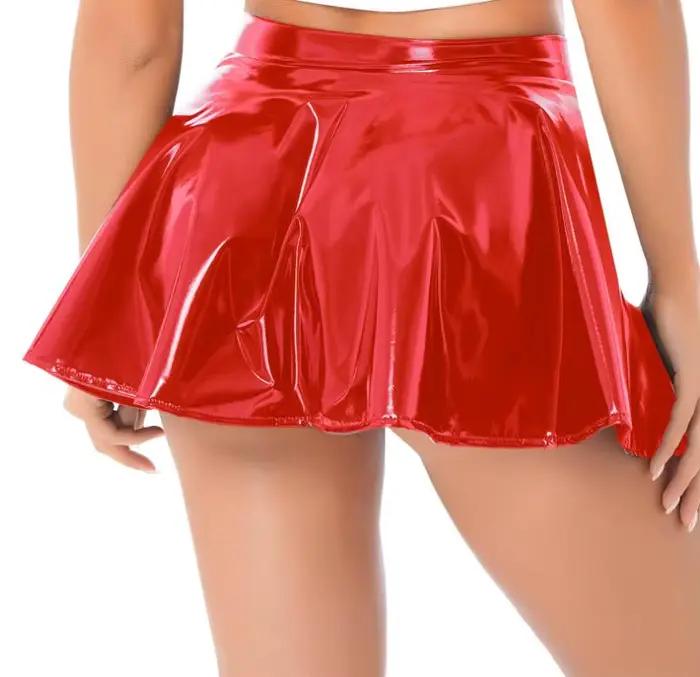 Jupe plissée élastique en Faux cuir PU pour femmes