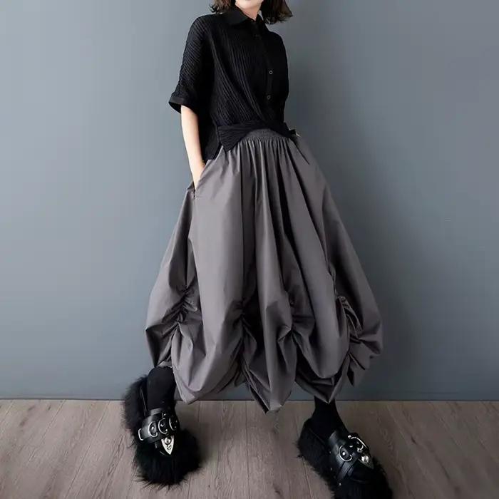 Jupe longue décontractée ample taille haute vintage en coton grande