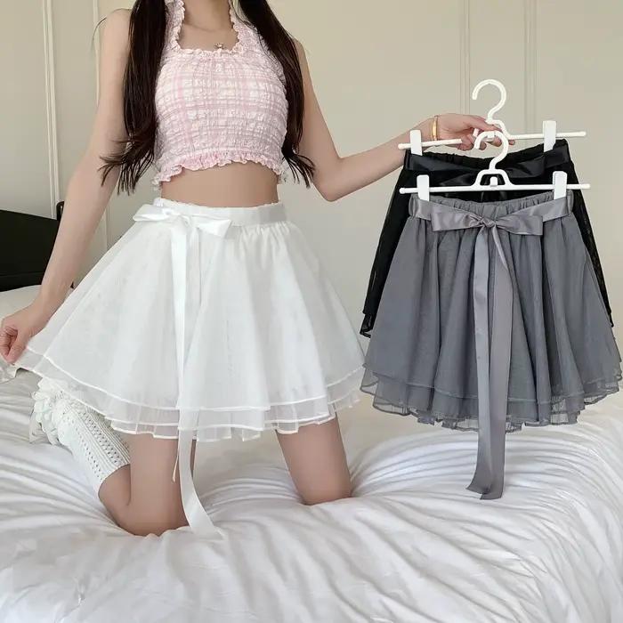 Jupe mi-longue en coton unie à taille haute pour fille