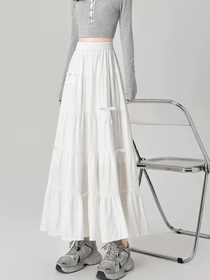 Arc doux jupes longues femmes élégant Style Preppy taille haute une ligne jupe mignon japon ample décontracté dame mode