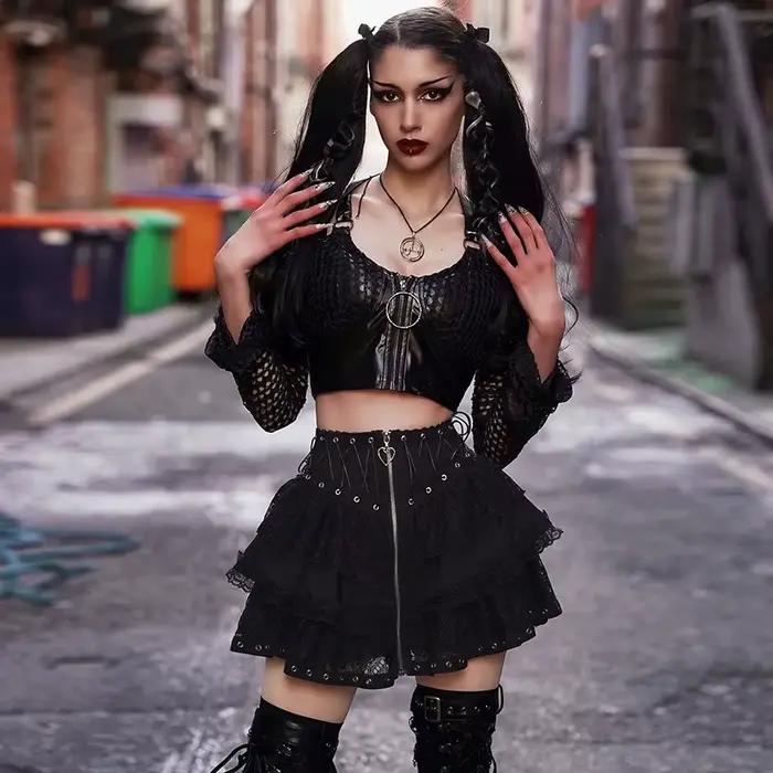Jupe taille haute vintage punk pour femmes