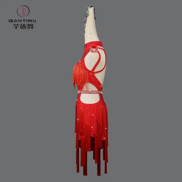 Robes de soirée rouges pour femmes, costume de danse latine élégant, compétition 2026, jupe à franges pour filles, vêtements de danse mi-longs, costume de samba pour bal fille robes soirée costume ju
