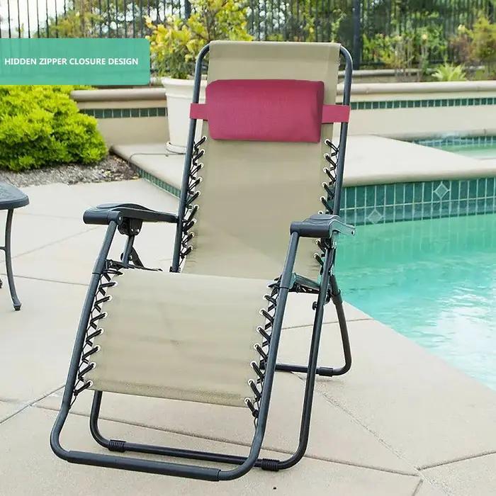 Coussin de chaise longue de jardin, oreiller de cou, appui-tête pour chaise inclinable, coussin de chaise de plage, coussin de chaise longue de camping et de terrasse, sangle réglable, pour la pause d