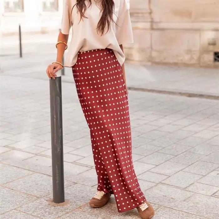 Jupe maxi à pois vintage élégante et confortable pour femmes, polyvalente et adaptée aux saisons printemps et automne