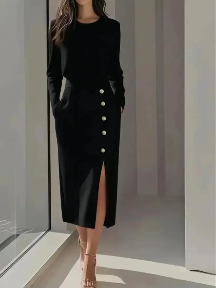 Robe midi élégante pour femme à manches longues