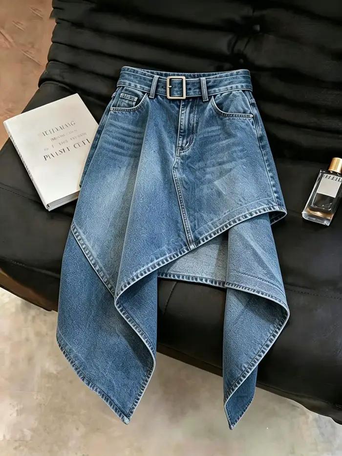 Nouvelle jupe irrégulière en jean bleu délavé pour femme 2026
