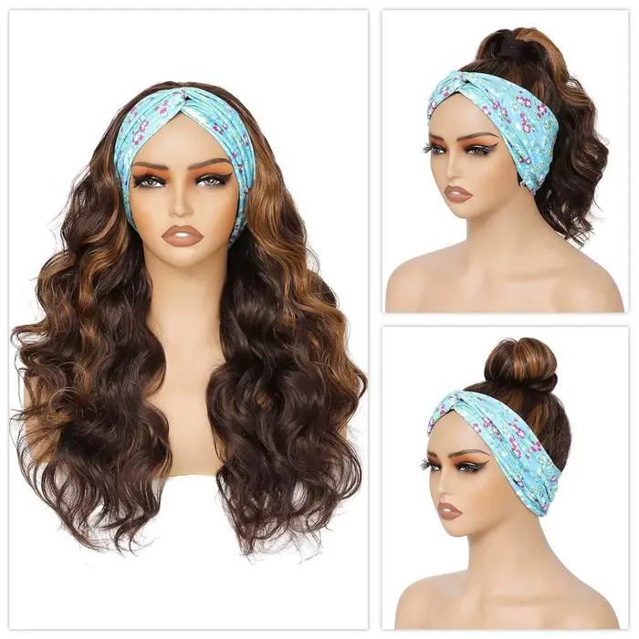 Perruque bandeau synthétique longue ondulée pour femmes, perruque de mise en place et aller, perruque longue bouclée pour femmes, utilisation quotidienne de fête