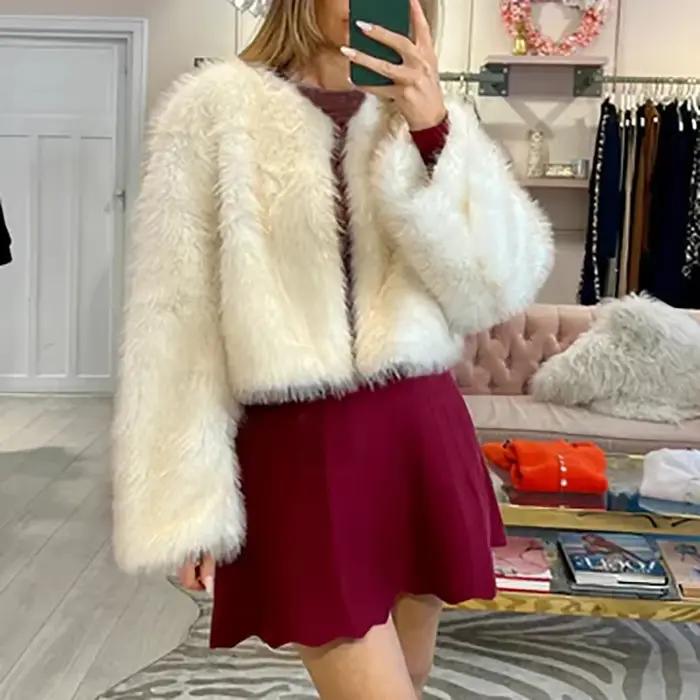 Veste femme femmes mode moelleux fausse fourrure manteau pour femmes hiver élégant à manches longues veste blanc rose haute rue vêtements d'extérieur
