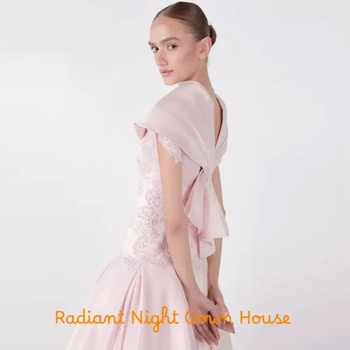 Robe de soirée simple en satin à col en V, avec appliques en dentelle et paillettes, robes de célébrités personnalisées, manches courtes, robe pour occasions spéciales