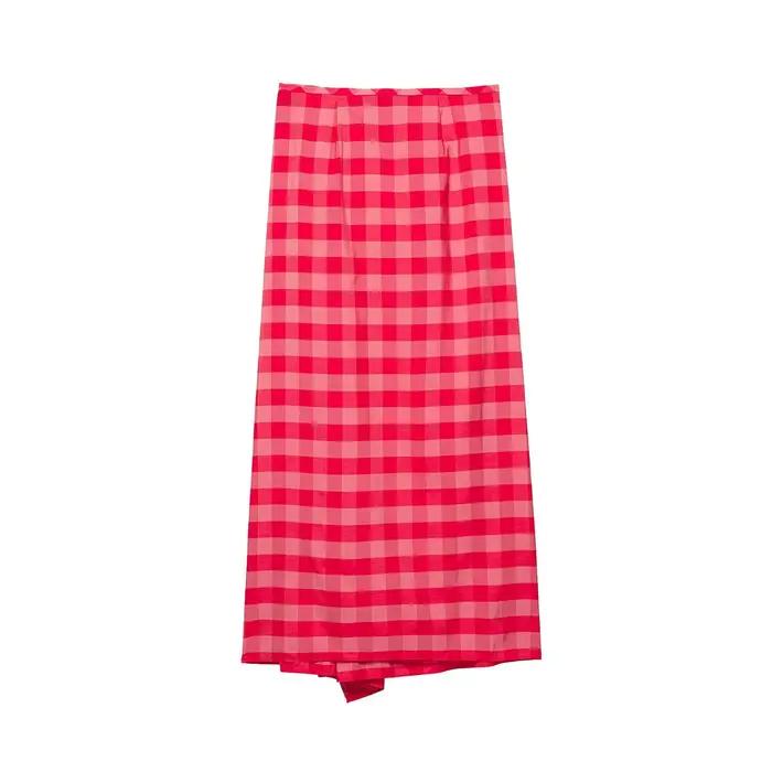 Jupe longue asymétrique à carreaux vichy vintage française pour femme