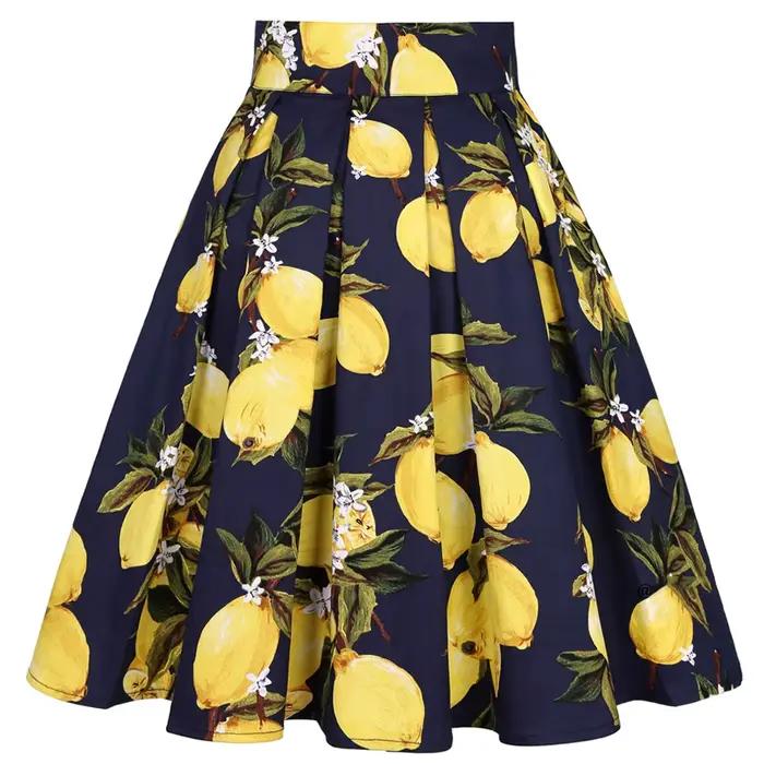 2025 été français taille haute jupes plissées bleu 50s Vintage décontracté danse fête jupe Sexy mignon Midi citron patineuse femmes vêtements