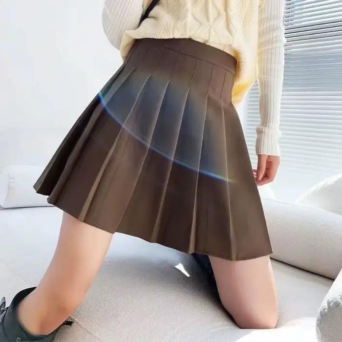 Nouveau Style Preppy jupe plissée grande taille noir a-ligne