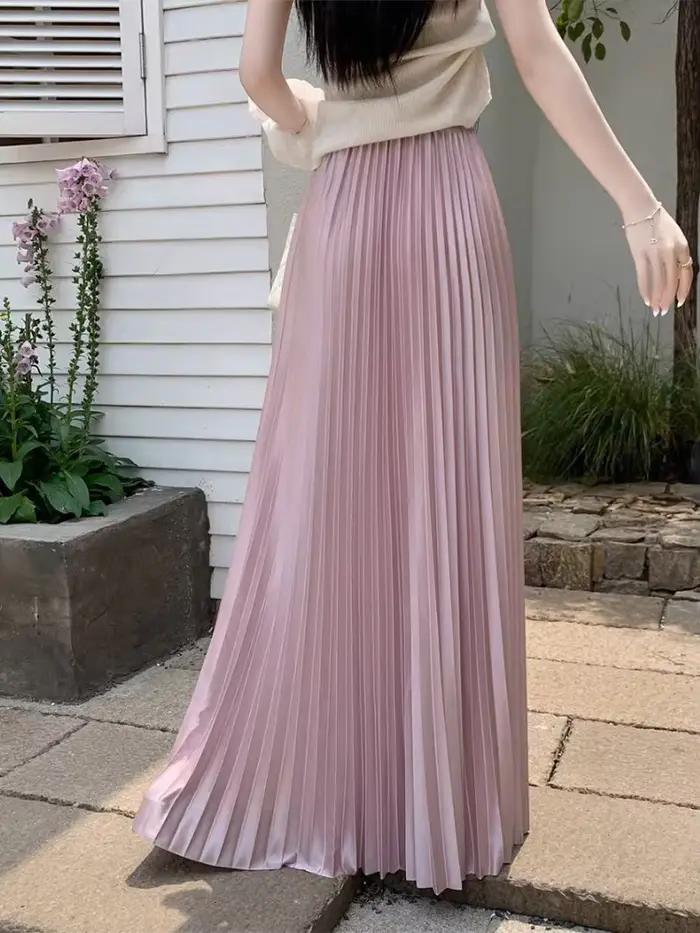 Jupe longue plissée en satin pour femmes grandes