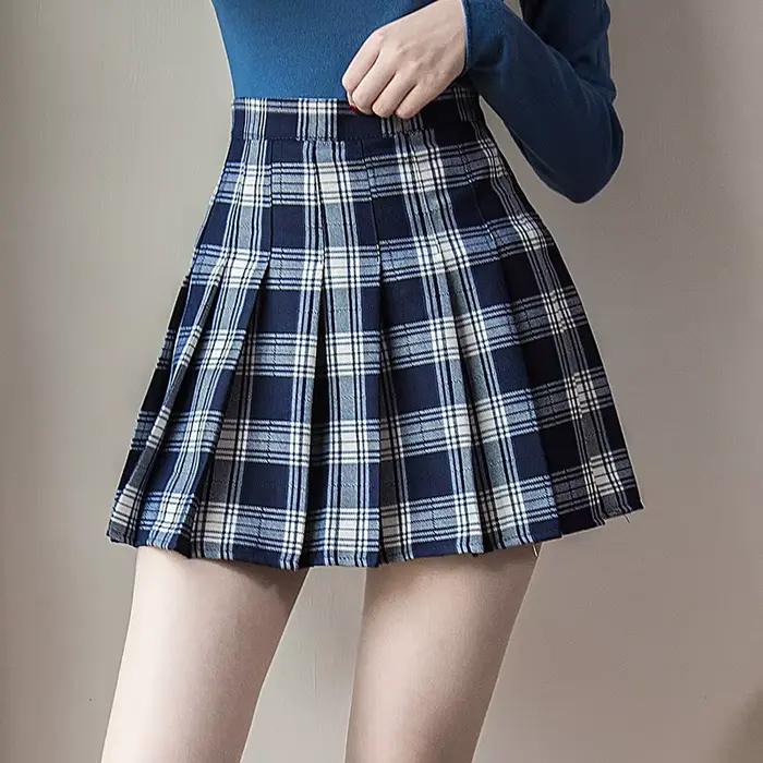 Harajuku jupe courte nouvelles femmes coréennes fermeture éclair taille haute école fille plissée Plaid Sexy Mini Style