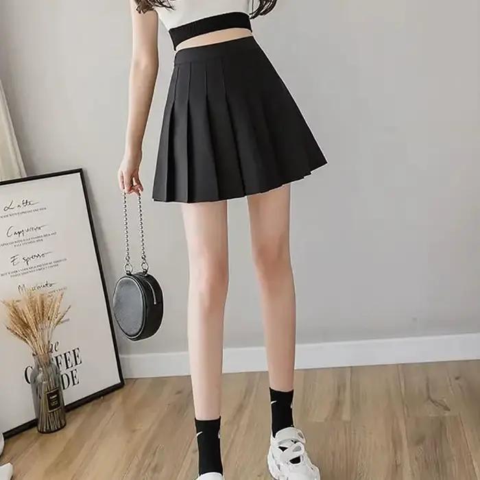 Nouveau Style Preppy jupe plissée grande taille noir a-ligne