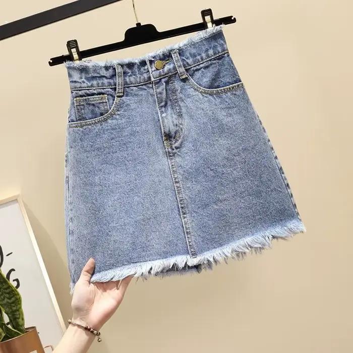 Jupe en jean taille haute pour femme, jupe courte A-Line, printemps et été