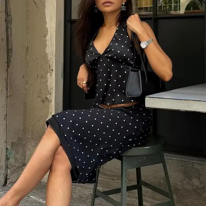 Tornova – ensemble deux pièces jupe imprimée à pois pour femmes