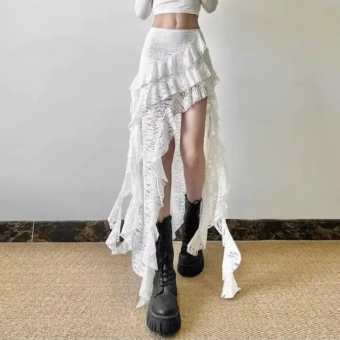 Jupe gothique années 2000 en acétate et polyester pour femmes, style décontracté, Gyaru Kpop, Streetwear, longue et asymétrique, pour les occasions spéciales ```