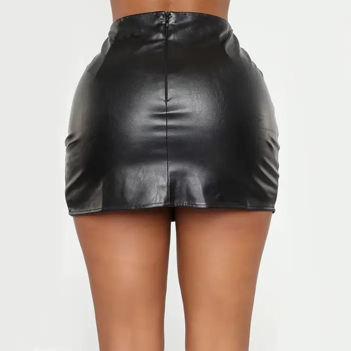 Mini-jupe taille haute en similicuir PU pour femme