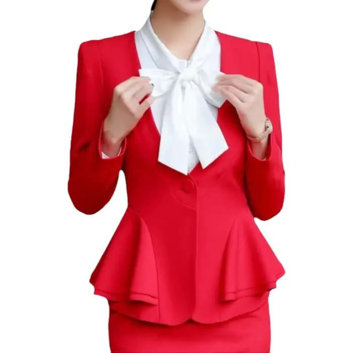 Ensemble jupe courte élégante pour femme, tenue professionnelle à manches longues pour entretien, vêtement de travail formel OL, robe de bureau en coton pour le trajet quotidien