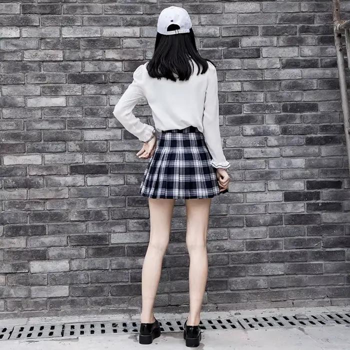 Harajuku jupe courte nouvelles femmes coréennes fermeture éclair taille haute école fille plissée Plaid Sexy Mini Style
