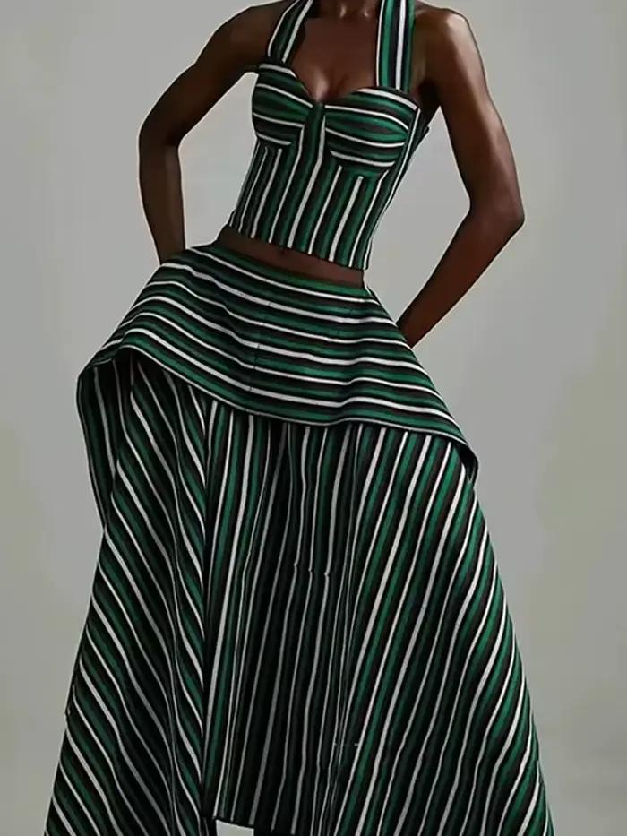 Ensemble jupe haut sexy à col halter et jupe asymétrique en fibre de polyester pour femmes, tenue élégante pour soirées et occasions spéciales