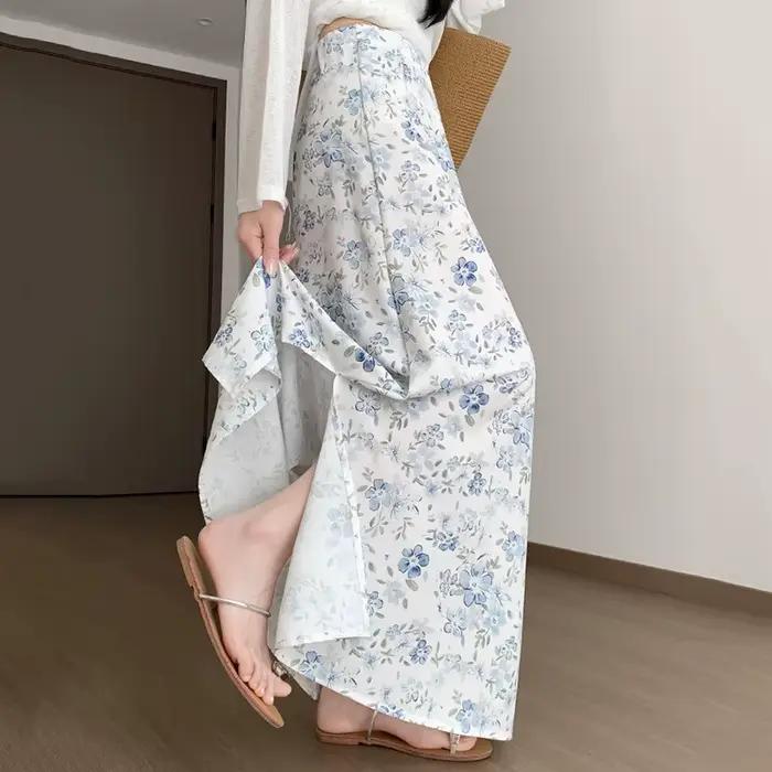 Nouvelles jupes longues évasées à motifs floraux pour femme