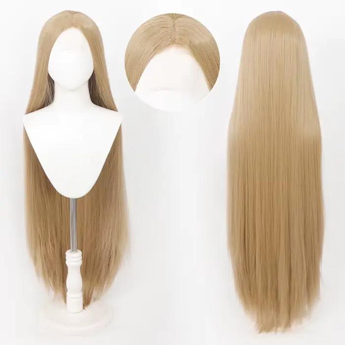 Perruque longue et droite de 100cm/40 pouces, perruque synthétique blanche, perruque blonde pour femmes, perruque longue pour cosplay, perruque rose, perruque longue noire