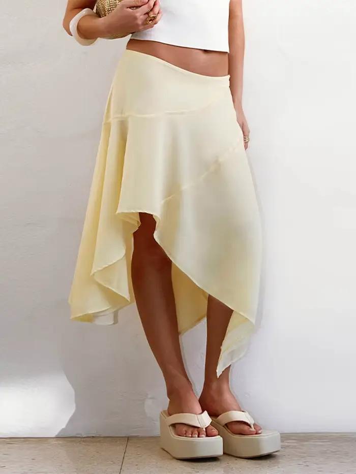 Jupe midi taille haute à ourlet asymétrique et irrégulier