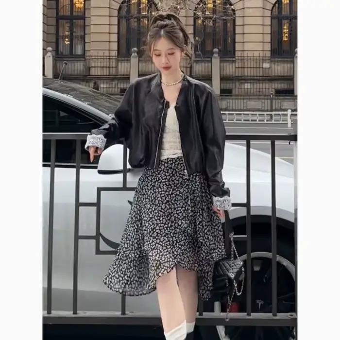 Jupe midi superposée à imprimé floral et ourlet irrégulier pour femme