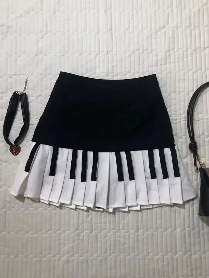 Vintage Y2k noir blanc Piano jupe femmes Design Hepburn été Harajuku Mini