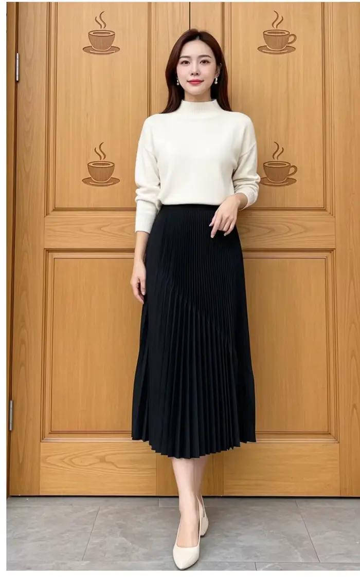 Jupe mi-longue Miyake 2026 Nouveau style Taille élastique Ample Ourlet en A Élégante Amincissante