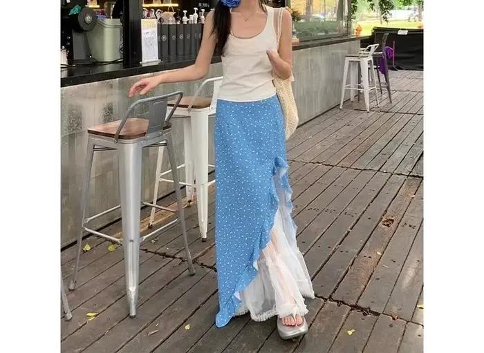 Jupe midi florale pour femmes été ample taille haute deux pièces style chic occasions spéciales